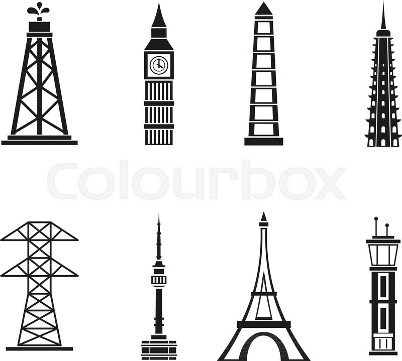 Tower icon set. Simple set of tower Stock vector Colourbox