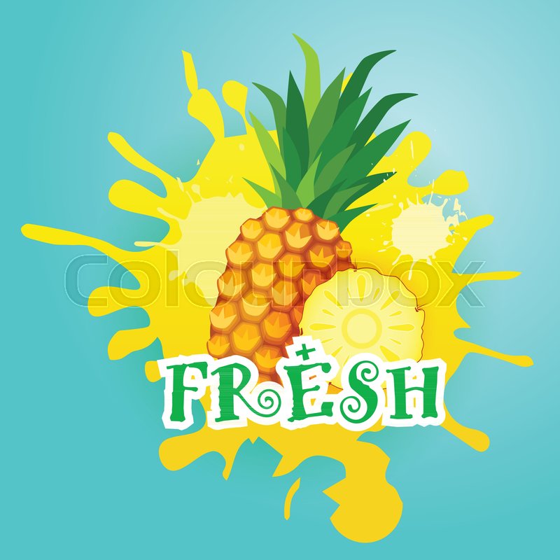 pineapple over paint splash background fresh juice logo natural food pineapple over paint splash background fresh juice logo natural food farm products vector illustration stock vector colourbox