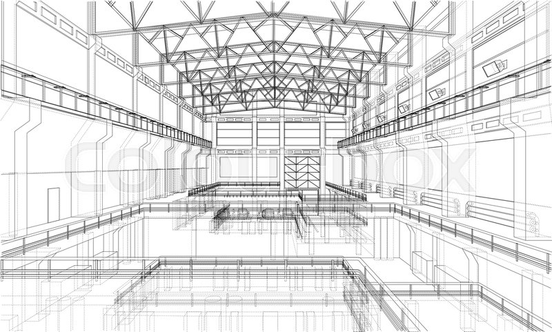 Warehouse Sketch Or Blueprint 3d Stock Image Colourbox