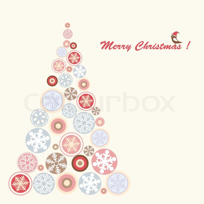 Stylized Retro Christmas Tree With Snowflake Vector Illustration