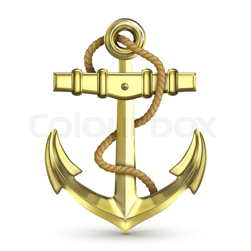 Gold anchor with rope isolated on a Stock vector Colourbox