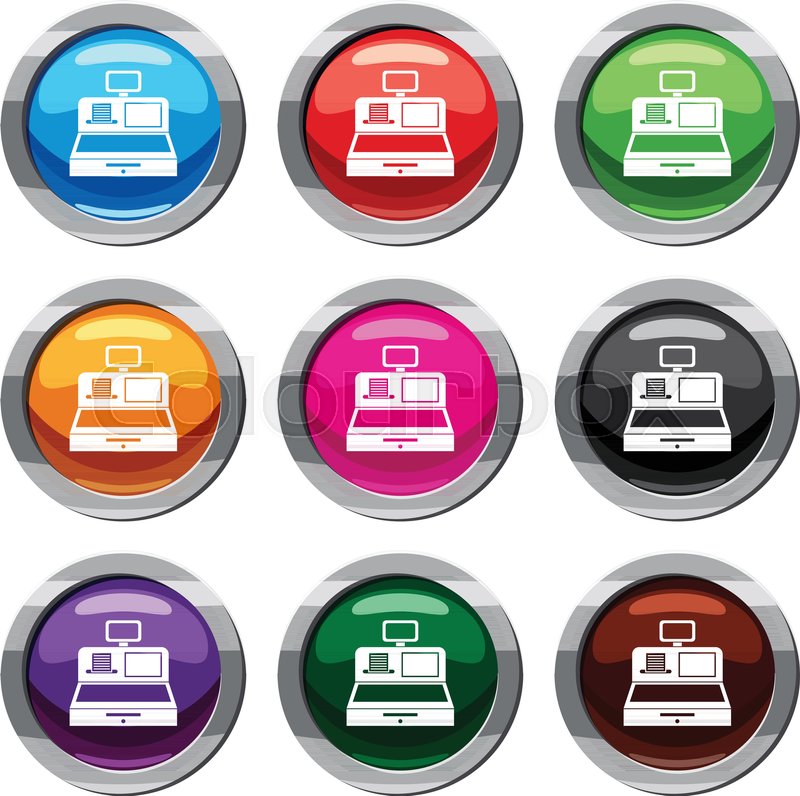 Cash Register With Cash Drawer Set Stock Vector Colourbox