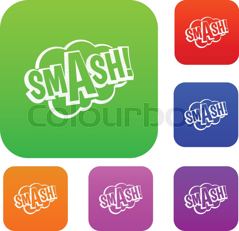 smash comic book bubble text set icon color in flat style isolated