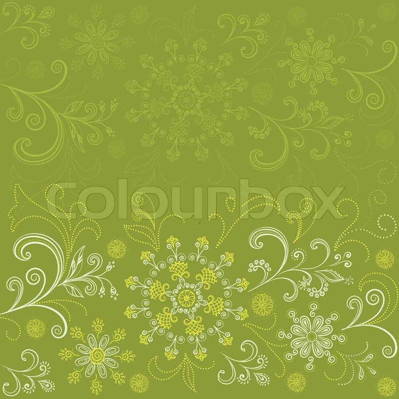 Abstract green and yellow background with floral pattern Stock Vector