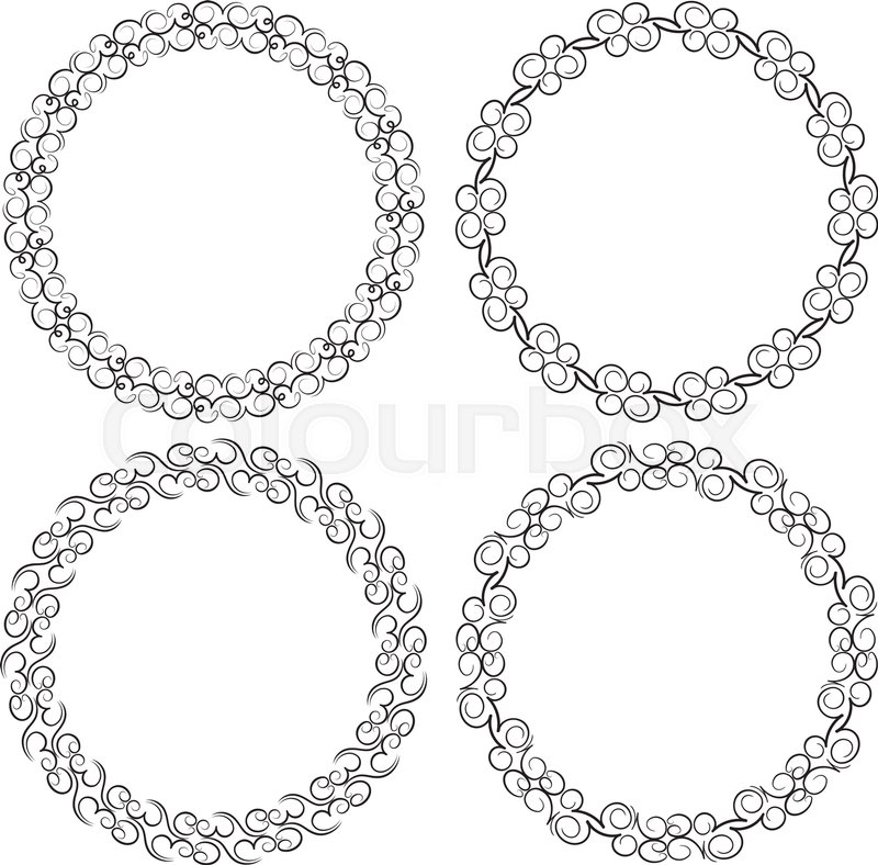 Set of four black round frames for ... | Stock vector | Colourbox