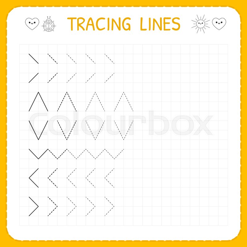 tracing lines worksheet for kids stock vector