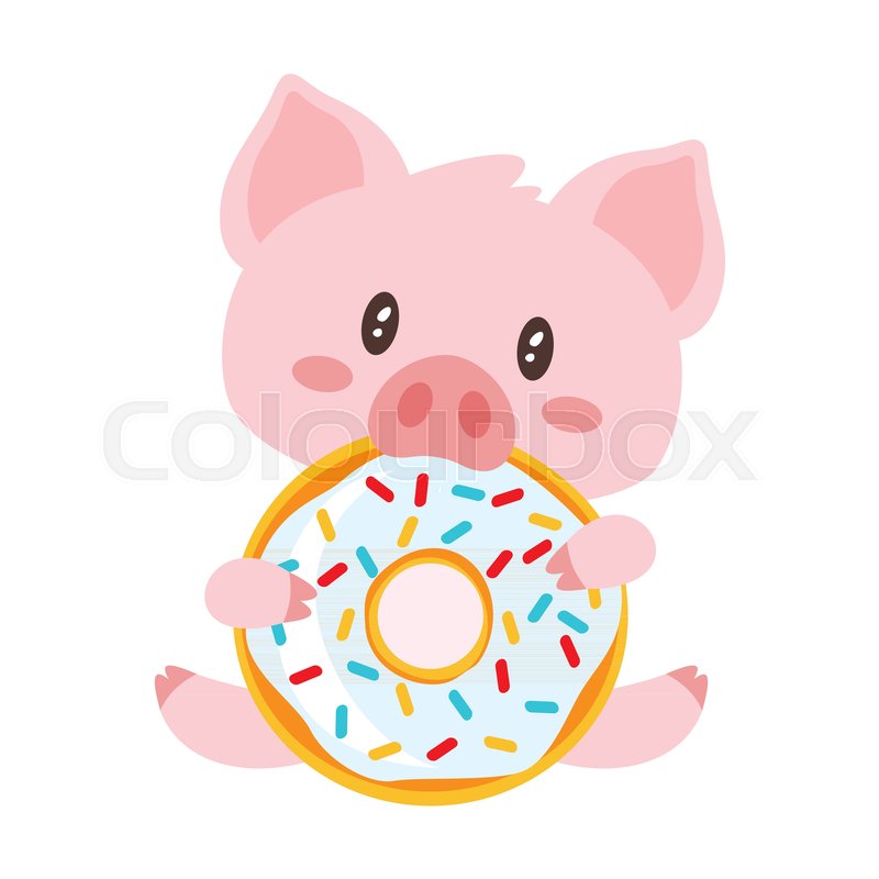 vector cartoon style illustration of cute pink pig sitting and