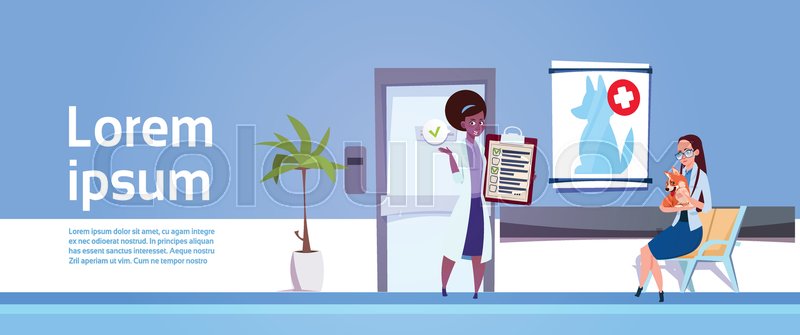 Vet Clinic Banner Doctors Examining Stock Vector Colourbox