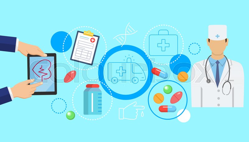 Online Medicine Banner With Flat Icons Stock Vector Colourbox