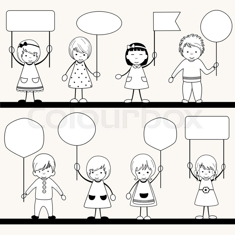 Cute Cartoon Kids With Banners On Stock Vector Colourbox