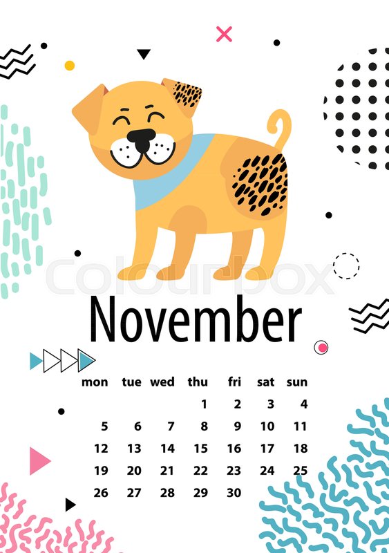 november page of calendar with happy stock vector colourbox november chinese calendar