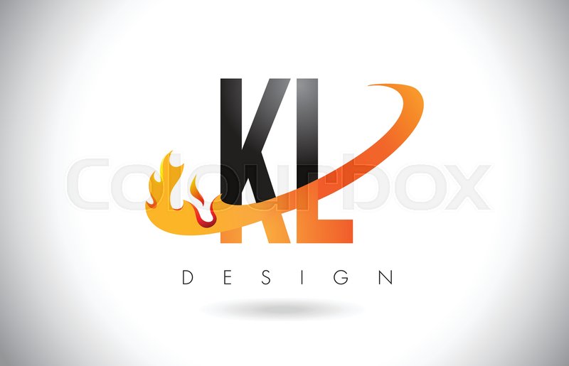 Kl K L Letter Logo Design With Fire Stock Vector Colourbox