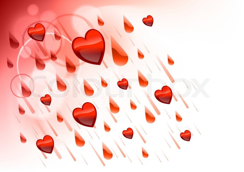 Raining hearts on the light background Stock Vector Colourbox