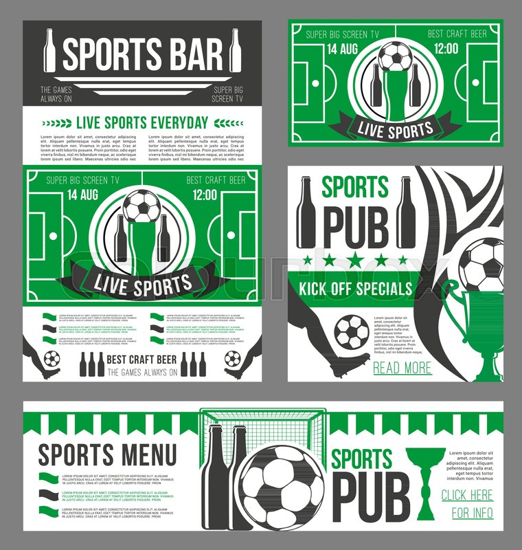 football sport pub banner template with soccer ball beer drink