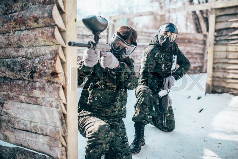 Paintball team, players in winter Stock image Colourbox