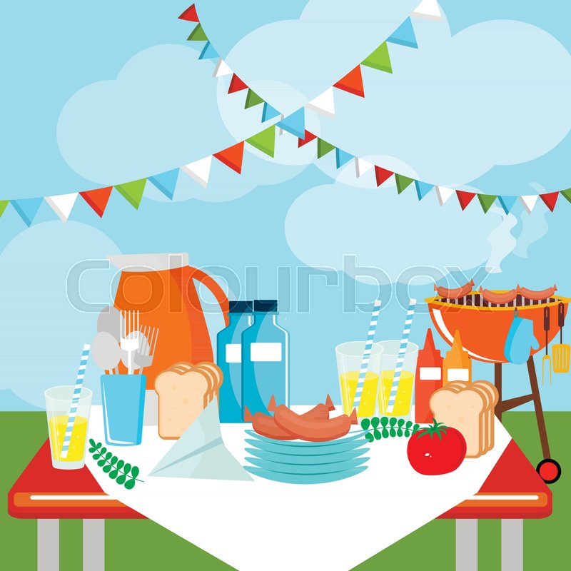 picnic party celebration scene vector illustration flat design