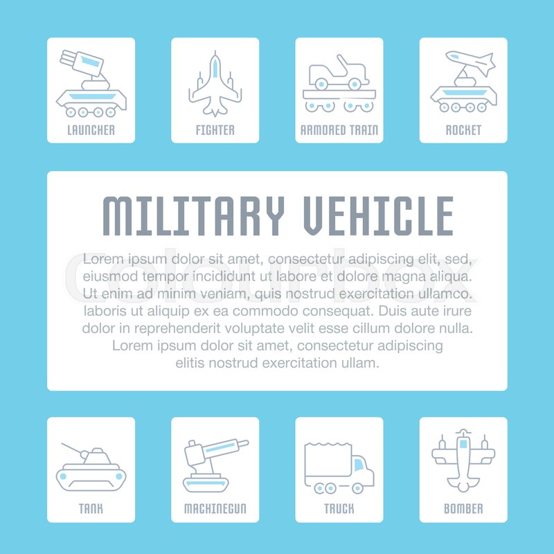line illustration of military vehicle concept for web banners and