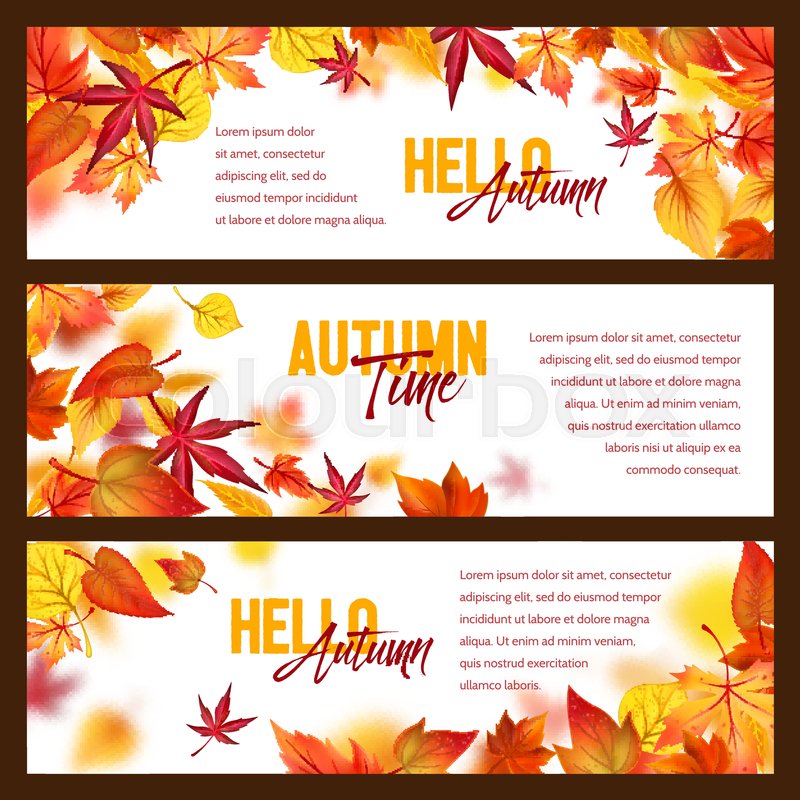 Hello Autumn Banners Of Falling Leaves Stock Vector Colourbox