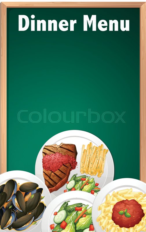 a dinner menu on chalk board template illustration stock vector