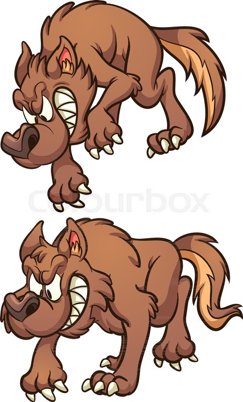 Cartoon brown wolf pouncing and | Stock vector | Colourbox