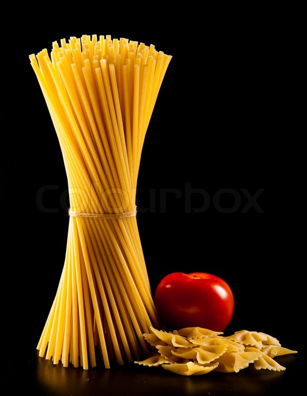 Spaghetti And Tomato Isolated On Black Stock Image Colourbox