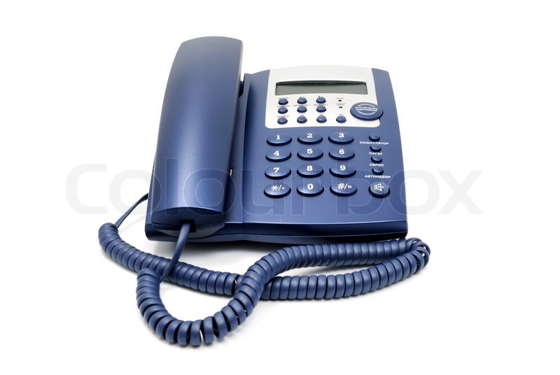 modern blue business office telephone isolated on a white background