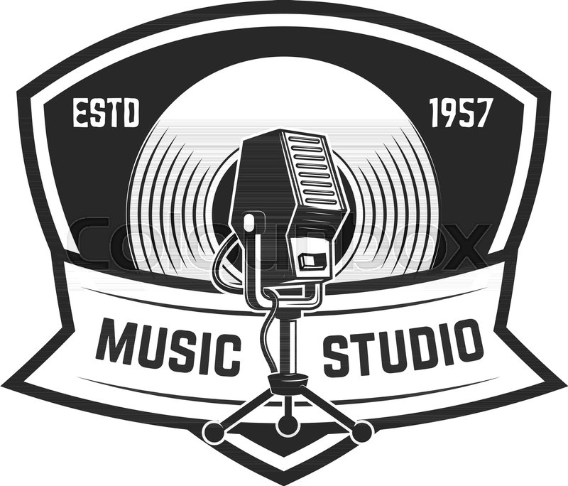 Emblem template with retro microphone. Stock vector Colourbox