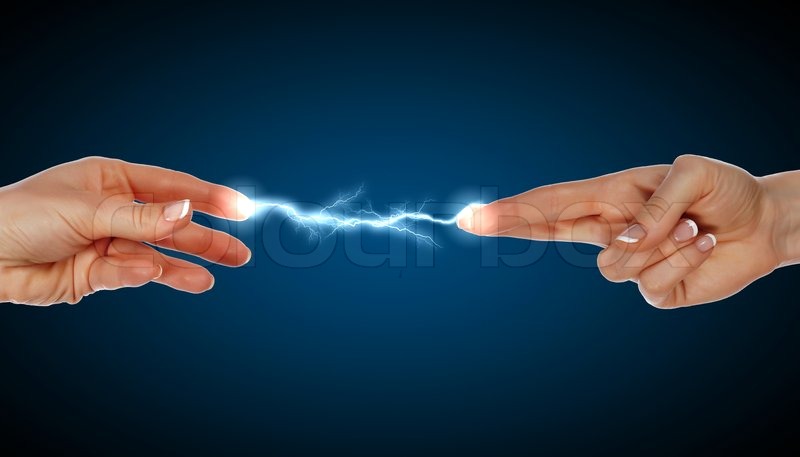 Two Human Hands In Contact With Bright Stock Image Colourbox