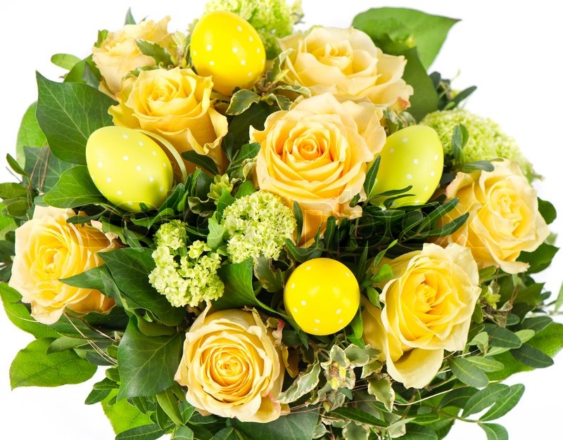 Easter flowers bouquet with eggs Stock image Colourbox