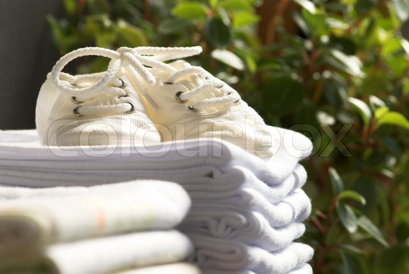Stack of swaddling bands with baby's Stock image Colourbox