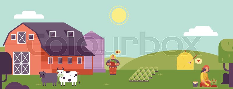 Farm Landscape Horizontal Banner Or Stock Vector Colourbox