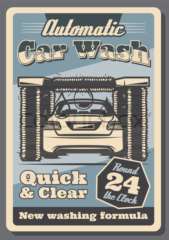 Car Wash Retro Poster Of Vehicle Stock Vector Colourbox