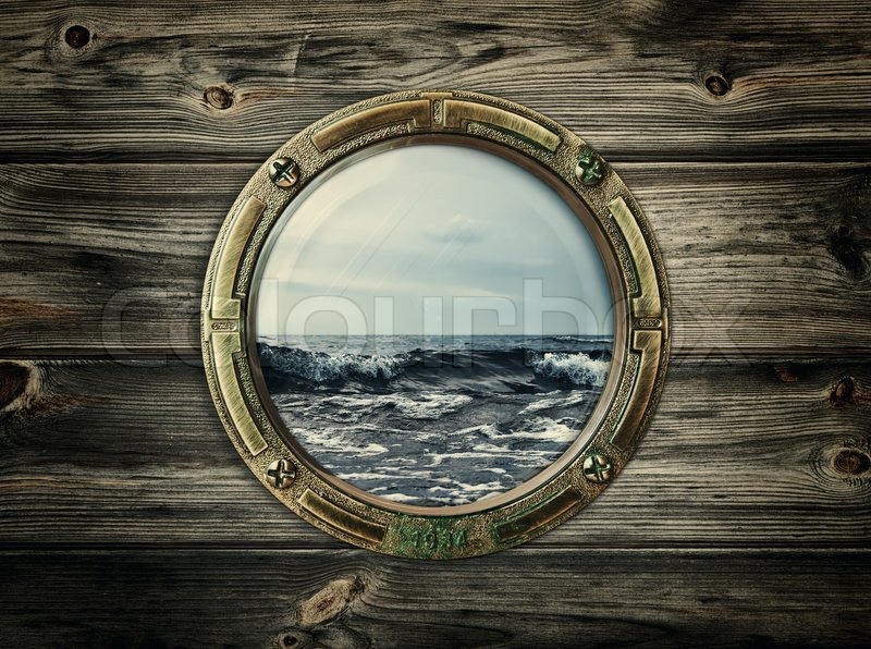 Porthole with view at the sea Stock image Colourbox