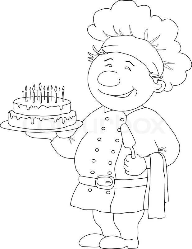 Cook with pie, restaurant waiter with cake, funny ...