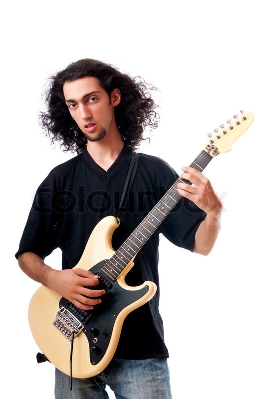 guitar player isolated on the white background stock photo colourbox