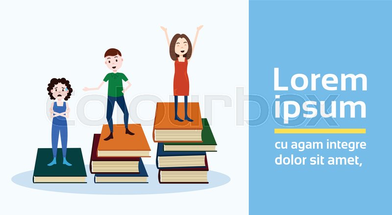 girl man character on podium books stack looser winner success