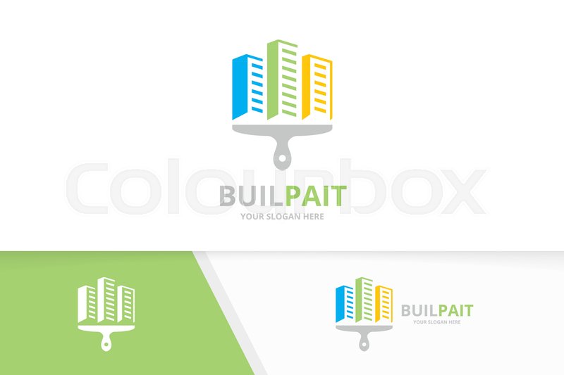 vector skyscraper and brush logo combination house and paintbrush