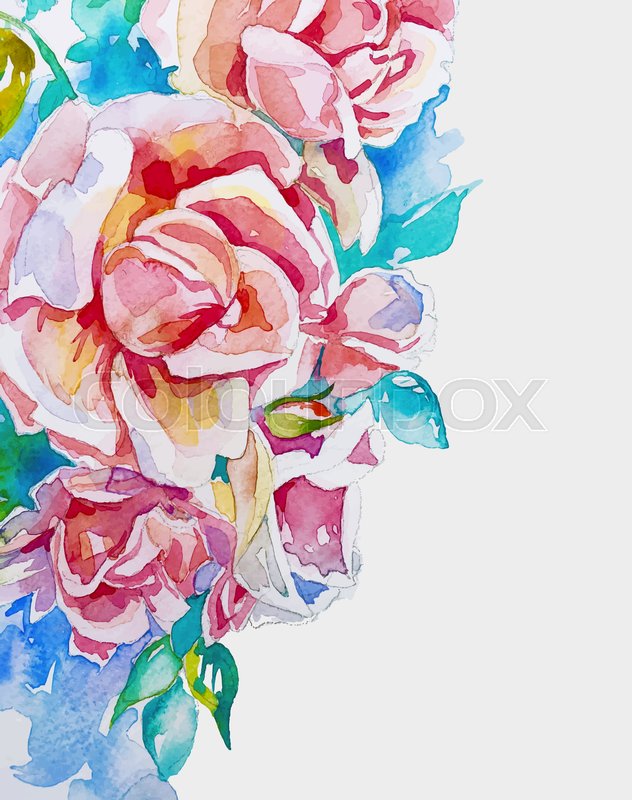 Hand Made Watercolor Pink Roses Corner Stock Vector Colourbox