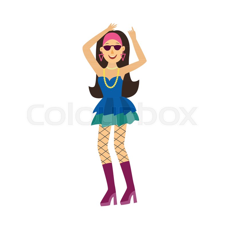 Retro Disco Woman Character Dancing Stock Vector Colourbox