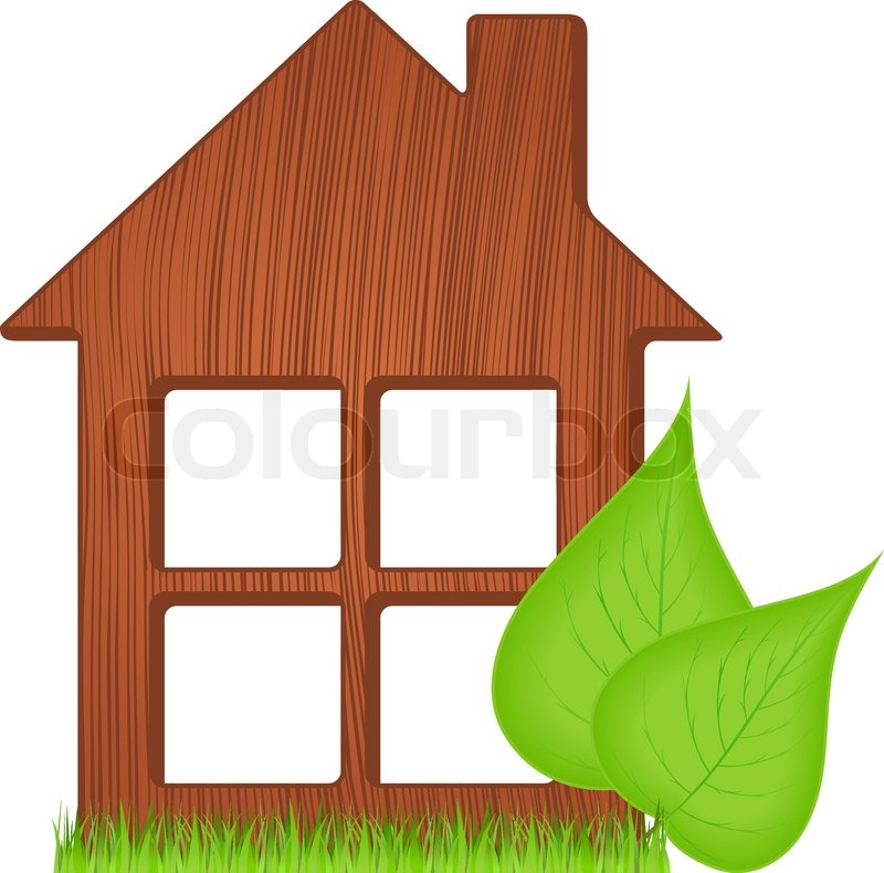 Icon von ökologischen Holzhaus mit grünem Gras zwei grünen Icon von ökologischen Holzhaus mit grünem Gras zwei grünen