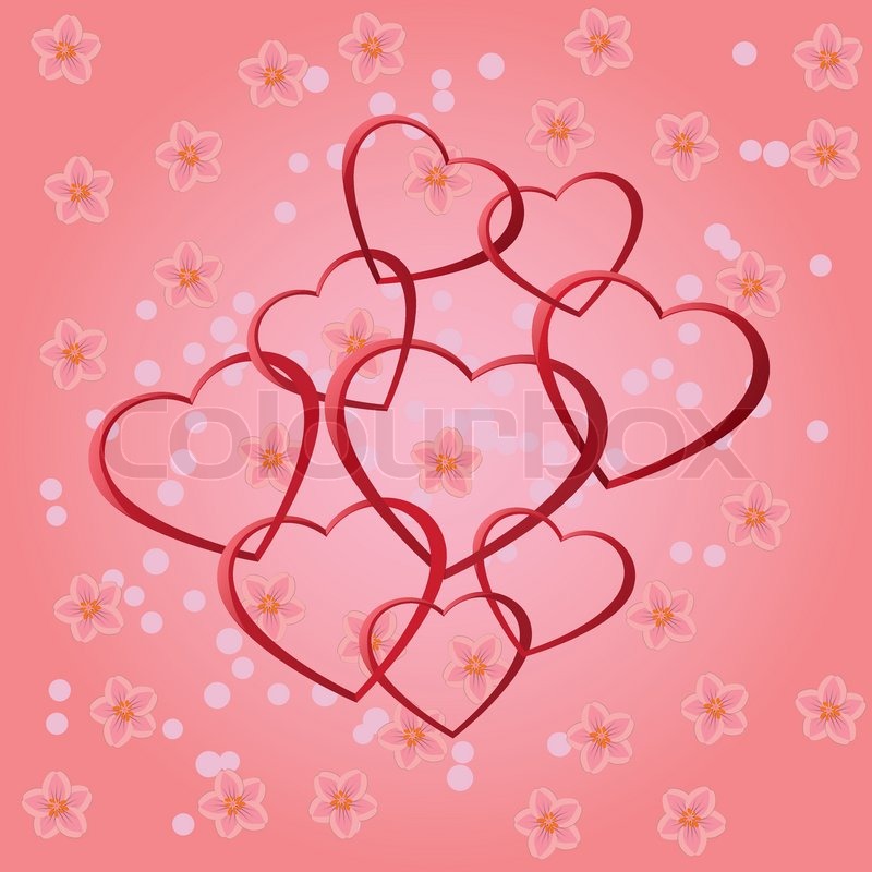 Red hearts with flowers on the pink | Stock vector | Colourbox