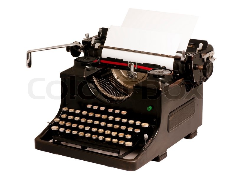 old vintage typewriter isolated on white background stock photo