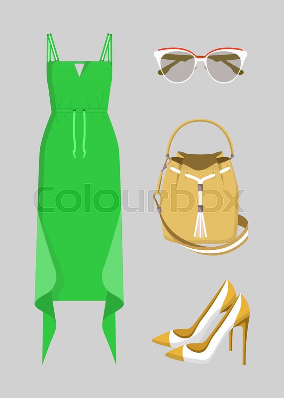 Beautiful green dress with various | Stock vector | Colourbox