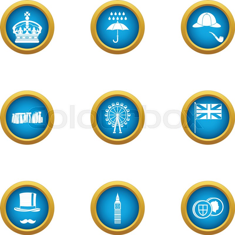 island of great britain icons set flat set of 9 island of great