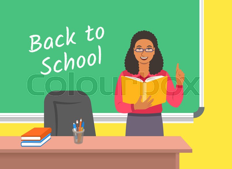 Teacher Black Woman Standing With Open Stock Vector Colourbox