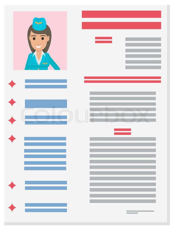 career information leaflet flat vector stewardess resume page with