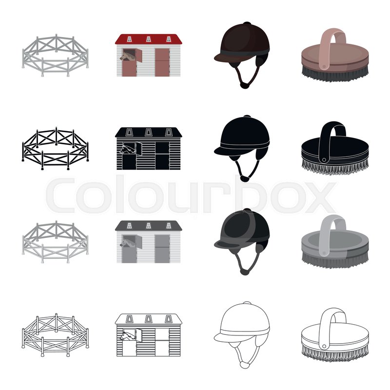 Horse Race Stables Jockey Rider Brush Hippodrome And Racing Set Collection Icons In Cartoon Black Monochrome Outline Style Vector Symbol Stock