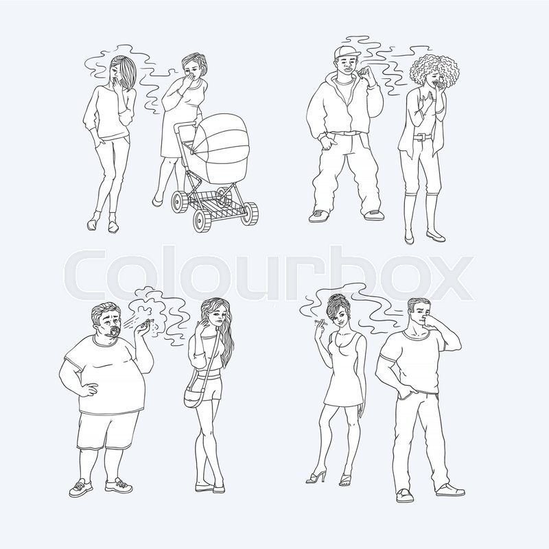 Smokers People And Irritated Passive Stock Vector Colourbox