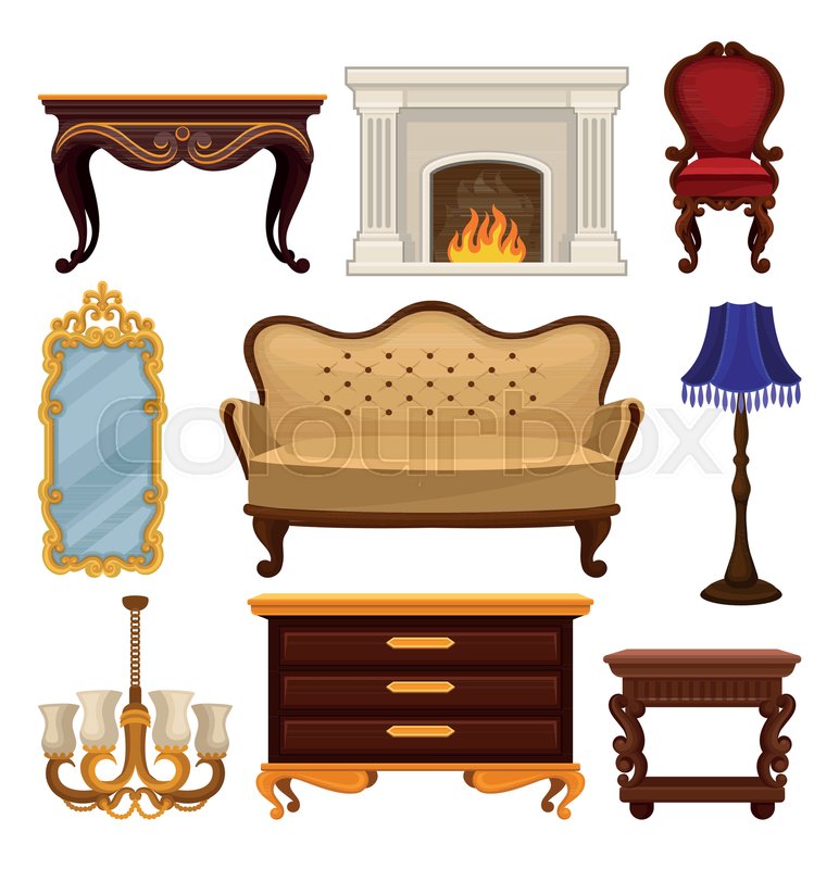 Set Of Vintage Furniture Antique Sofa Stock Vector Colourbox
