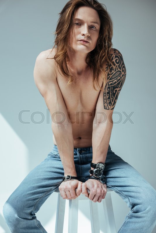 Sexy Shirtless Man With Long Hair And Stock Image Colourbox